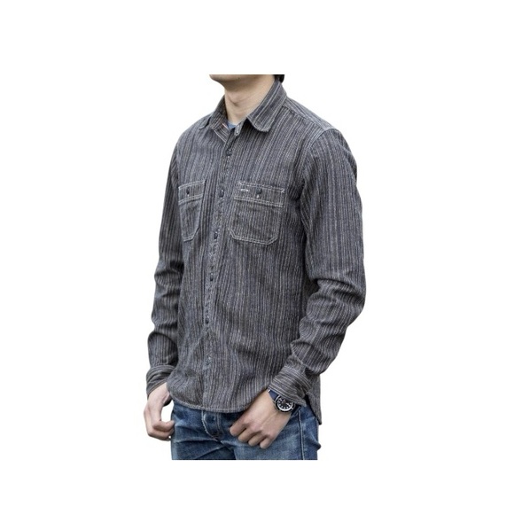 Gustin Other - Gustin #8 Japan Wabisabi Workshirt Gray Stripe Button Down Shirt Long Sleeve XXL